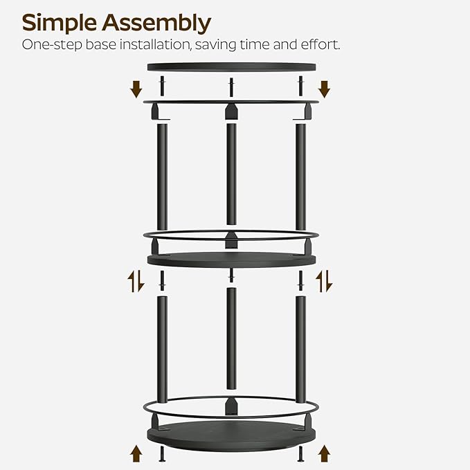 3-Tier Lazy Susan Organizer, Rotating Spice Rack, Spinning Organizer, Industrial Turntable Spice Rack Organizer for Cabinet, Kitchen Countertop, Pantry, Black SR23BK-CasaMuseHome