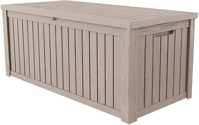 180 Gallon Lockable Resin Deck Box, Waterproof & UV-Resistant Outdoor Storage Box for Outdoor Cushion Storage, Garden Tools & Pool Accessories Storage, Gray-CasaMuseHome