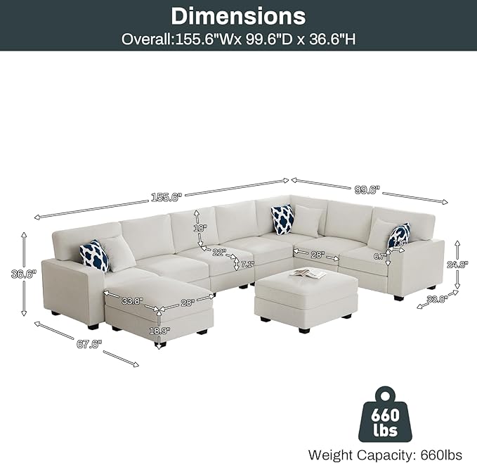 L Lengend Vansen Modular Sectional Sofa U Shaped Couch with Ottoman Modern Reversible Corner Sectional Couch for Living Room (Cream, U Shaped Sofa-5)-CasaMuseHome