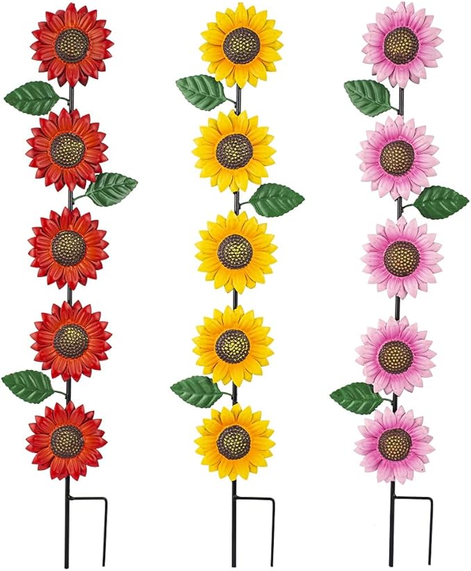 3 Pack Sunflowers Garden Stakes Decor,Metal Yard Art Decorative Garden Stakes,Metal Flowers Spring Garden Decor for Outside,Landscape,Patio(22.6 * 4.7IN)-CasaMuseHome