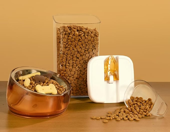 Felli Flip Tite Pet Food Container with Airtight Lids, BPA FREE Acrylic Canister with Paw Bone Fish Flip Top Handles for Cat Dog Kibble Treats Storage, Keep Fresh (Pet Collection Nest-L3pk)-CasaMuseHome