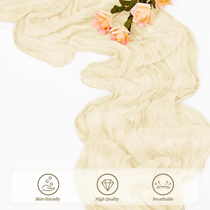 10FT 20 Pack Beige Cheesecloth Table Runner 20 x 120 Inch Long Rustic Gauze Fabric Cheese Cloth Table Runner for Wedding Bridal Baby Shower Table Decorations Boho Sheer Birthday Party Table Decor-CasaMuseHome