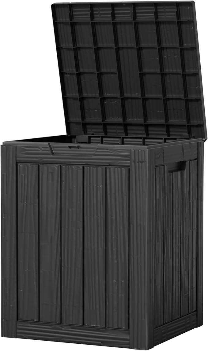 28 Gallon Double-Wall Resin Deck Box - Lockable Waterproof Outdoor Storage Box, 151lbs Capacity & Doubles as Seating for Patio Furniture - Garden Tools, Pool Accessories (Black)-CasaMuseHome