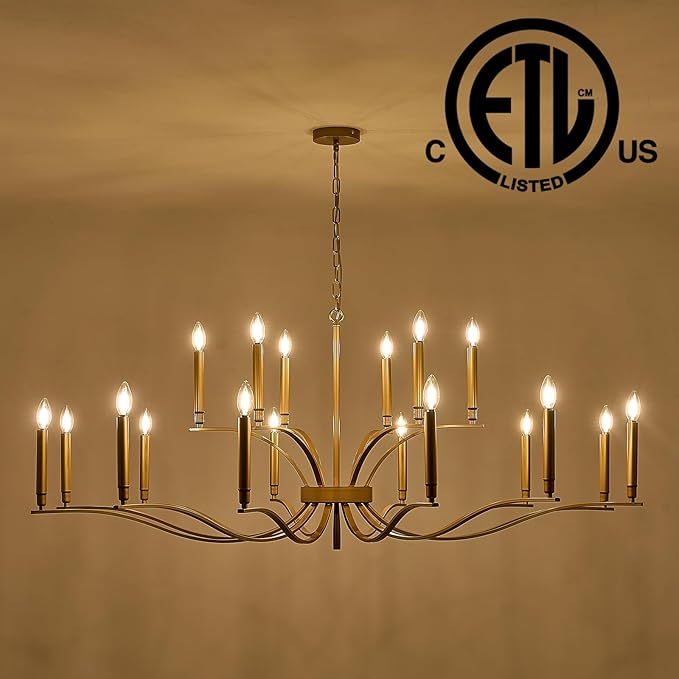 18 Light Gold Living Room Chandelier High Ceiling Foyer Candle Chandelier Large Modern Brass 59in Metal Chandeliers Hanging Light for Master Bedroom Dining Room Light Fixture Over Table-CasaMuseHome