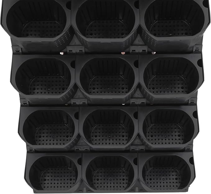 12Pieces 3-Pot Wall Planter Vertical Garden Plant Walls Wall Mounted Vertical Planter with Water-Storage Layer Stackable Wall-Mounted Flower Pot for Gardens, Balconies 180.78lbs Total Capacity (Black)-CasaMuseHome