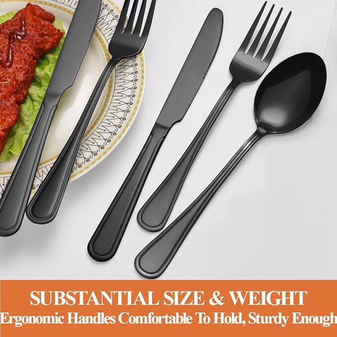20 Pcs Black Silverware Set for 4 with Simple Striped Handle Design, Food Grade Stainless Steel Flatware Set, Eating Utensils Sets Include Fork/Knife/Spoon, Cutlery Set, Dishwasher Safe-CasaMuseHome