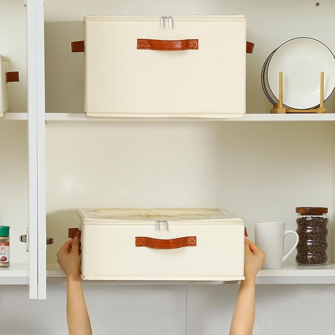 2 Pack Cup and Mug Storage Box with Dividers and Hard Shell, Stackable Coffee Cup Storage Organizer with Lid, Zipper, and Handles for Coffee Mugs, Cups, Glasses, Stemware Storage Containers for Moving-CasaMuseHome