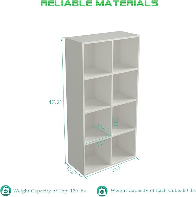 8-Cube Storage Shelf Bookcase - Wooden 4-Tier Floor Standing Open Bookshelf, Modern TV Stand up to 55 Inchs for Home and Office, Warm White-CasaMuseHome