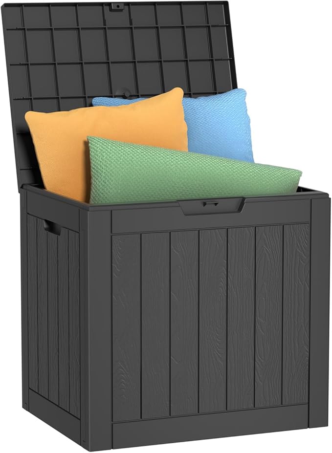 37 Gallon Deck Box Large Outdoor Storage for Patio Furniture,Outdoor Cushions,Garden Tools and Pool Supplies,Waterproof,Resin,Lockable(Black)-CasaMuseHome