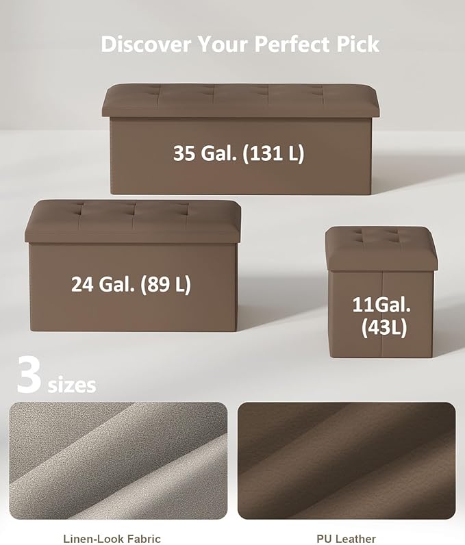 15 Inches Small Folding Storage Ottoman Cube, Storage Footrest, Foot Rest Stool, for Living Room, Bedroom, Dorm, Hallway, Entryway, Brown-CasaMuseHome