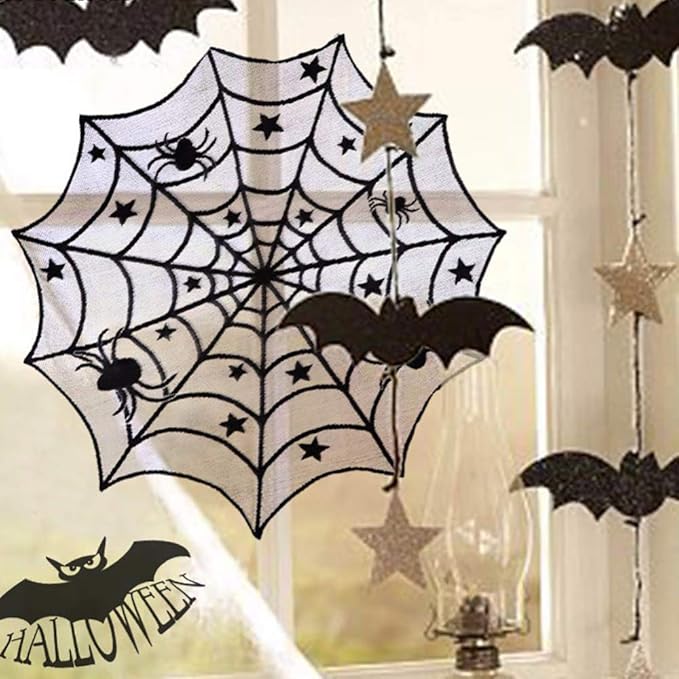 40 Inch Round Spider Web Lace Table Topper Black Halloween Spider Web Tablecloth Party Decoration-CasaMuseHome