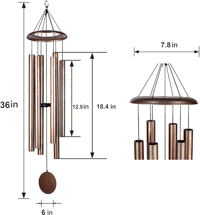 36 Inch Wind Chimes for Outside Deep Tone Sound Like Church Bell Memorial Christmas Copper Vein Thickness of Tube is 2.1mm Taiwan Made-CasaMuseHome