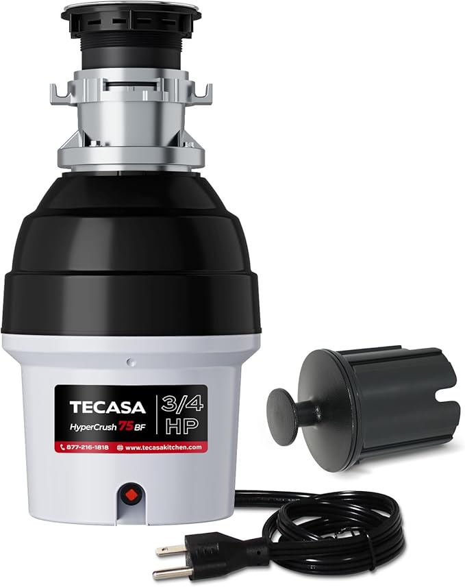 3/4 HP Batch Feed Garbage Disposal, TECASA Stainless Steel Food Waste Grinding System for Kitchen Sink Food Waste, Power Cord Included, Sound Reduction, Grey and Black - HyperCrush 75 BF-CasaMuseHome