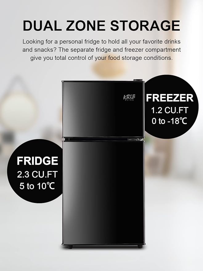 3.5 Cu.Ft Refrigerator 2 Door 7 Level Adjustable Thermostat Control Top-Freezer Refrigerator Lock Fresh Energy Saving Black (KB03-FLS-80-BLACK)-CasaMuseHome