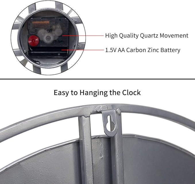 30 inch Large Wall Clock Decorative Solid Metal Retro Decor for Home Farmhouse Living Room-CasaMuseHome