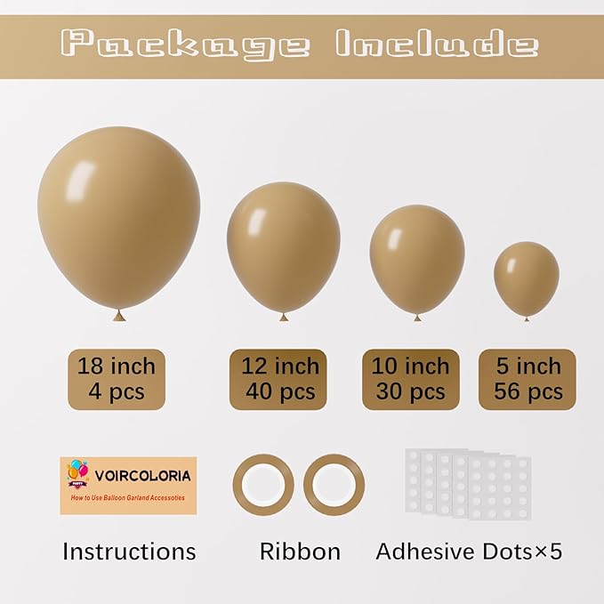 130pcs Tan Balloons Different Sizes 18" 12" 10" 5" Light Brown Latex Balloon Garland Arch Kit for Birthday Baby Shower Graduation Wedding Gender Reveal Anniversary Party Decorations-CasaMuseHome