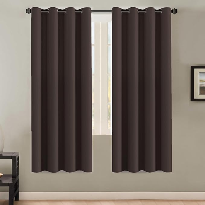 H.VERSAILTEX Thermal Insulated Blackout Curtains - Antique Copper Grommet Top Window Drapes - Chocolate Brown - 52" W x 72" L - (Set of 2 Panels)-CasaMuseHome