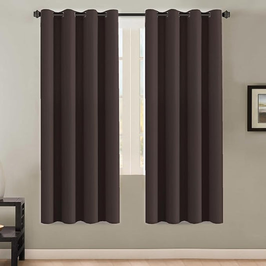 H.VERSAILTEX Thermal Insulated Blackout Curtains - Antique Copper Grommet Top Window Drapes - Chocolate Brown - 52" W x 72" L - (Set of 2 Panels)-CasaMuseHome