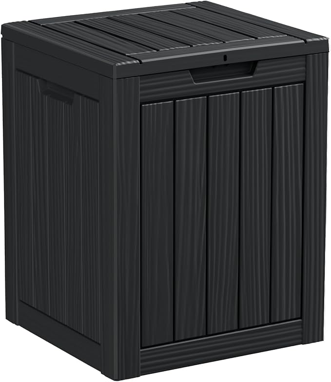28 Gallon Resin Deck Box, Lockable Patio Outdoor Storage Box for Furniture, Garden Tools and Tools Storage, Waterproof Outside Storage Boxes - Black-CasaMuseHome