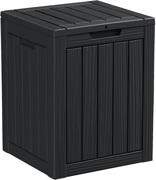 28 Gallon Resin Deck Box, Lockable Patio Outdoor Storage Box for Furniture, Garden Tools and Tools Storage, Waterproof Outside Storage Boxes - Black-CasaMuseHome