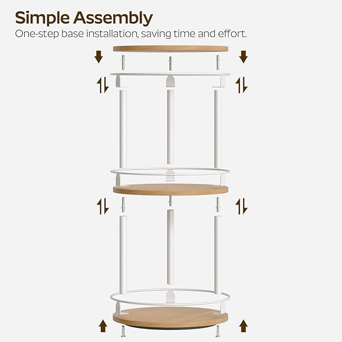 3-Tier Lazy Susan Organizer, Rotating Spice Rack, Spinning Organizer, Industrial Turntable Spice Rack Organizer for Cabinet, Kitchen Countertop, Pantry, White and Natural SR23WN-CasaMuseHome