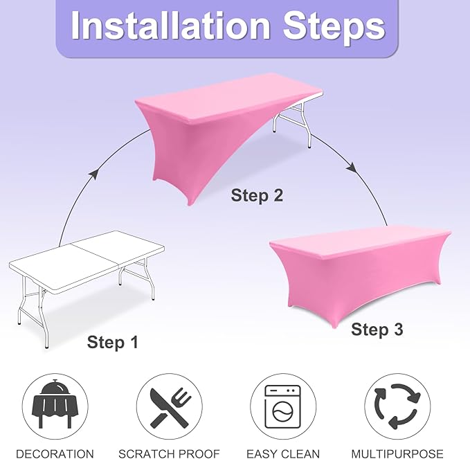 ABCCANOPY 6 FT Spandex Table Cover Stretch Fitted Wrinkle Resistant Tablecloth Reuse for Rectangular Folding Table Patry Event Wedding Banquet Protector Pink-CasaMuseHome