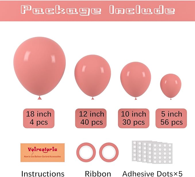 130pcs Retro Pink Balloons Different Sizes 18" 12" 10" 5" Blush Pink Latex Balloon Garland Arch Kit for Birthday Baby Shower Valentine's Day Wedding Anniversary Party Decorations-CasaMuseHome