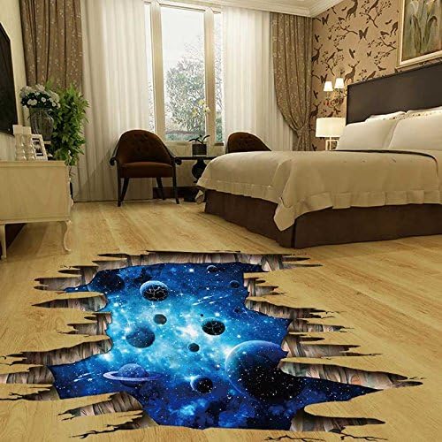 3D Space Floor Sticker,Blue Galaxy Wall Decal-Removable Mural for Kids Bedroom Living Room Milky Way Decorations-CasaMuseHome
