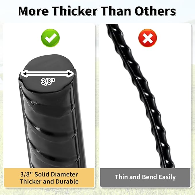 16 Inches 24-Pack J Hook Rebar Stakes Heavy Duty Tent Stakes with Chisel Point End, Steel Ground Anchors Metal Garden Stakes Chain Link Fence Stakes Black Coated-CasaMuseHome