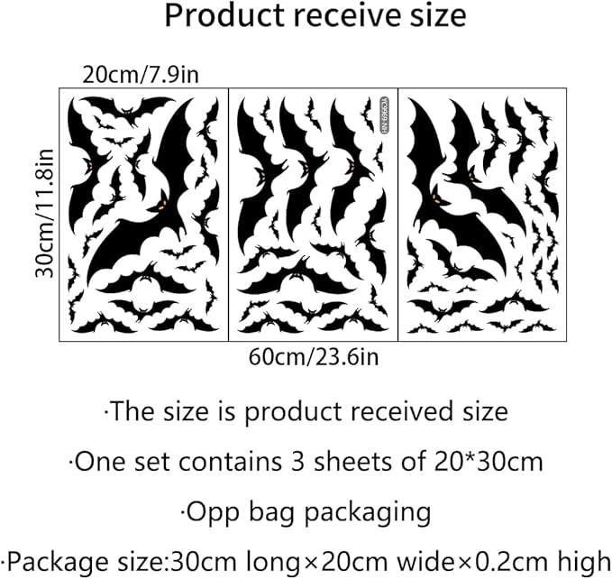 3 Sheets Glow in The Dark Halloween bat Decals Luminous Halloween bat Stickers Removable Bat Wall Decor Glowing Window Clings for Scary Halloween Theme Party Decorations-CasaMuseHome