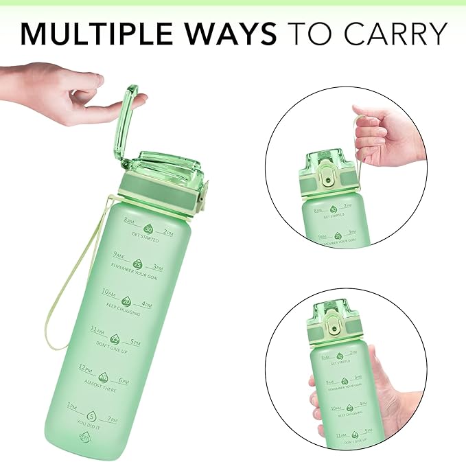 32oz Motivational Water Bottles with Time Marker & Fruit Strainer, Transparent Gradient Color Water Bottle with Times to Drink, Leakproof & BPA Free, Reusable Bottle with Strap (No Straw)-CasaMuseHome