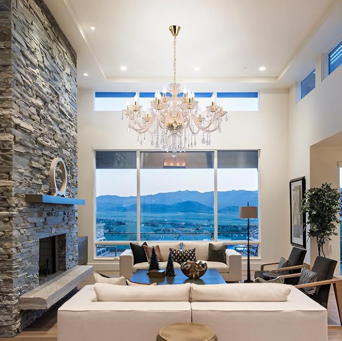 18-Light Double-Layer Crystal Chandelier for Living Room Gold Ceiling Pendant Light Fixtures with K9 Crystal Modern Luxury Lighting for Dining Room, Bedroom, Kitchen-CasaMuseHome