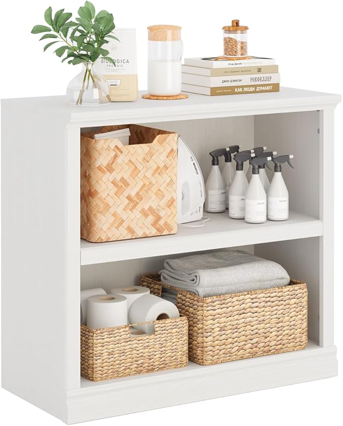 30" Bookcase, White Floor Standing Bookshelf, 2-Tier Display Shelves Open Storage Organizer, Book Case for Living Room Hallway Kitchen Home Office Bedroom, White 2 Tiers-CasaMuseHome