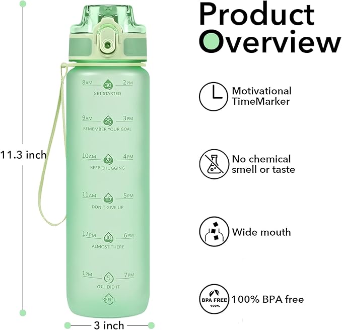 32oz Motivational Water Bottles with Time Marker & Fruit Strainer, Transparent Gradient Color Water Bottle with Times to Drink, Leakproof & BPA Free, Reusable Bottle with Strap (No Straw)-CasaMuseHome