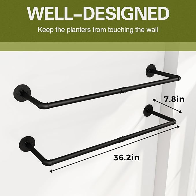 2Pc Hanging Planters for Indoor Plants Plant Hanger Indoor Hanging Plant Holder Black Metal Rod(Pot/Chain/Plant not Included-CasaMuseHome