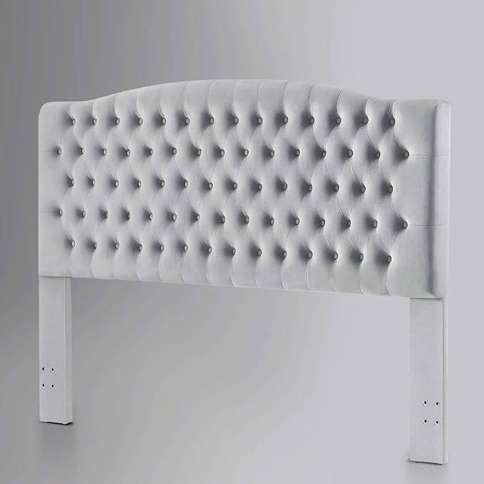 24KF Upholstered Tufted Button Velvet Headboard,Comfortable Fashional Headboard King/CA King Size,Gray-CasaMuseHome