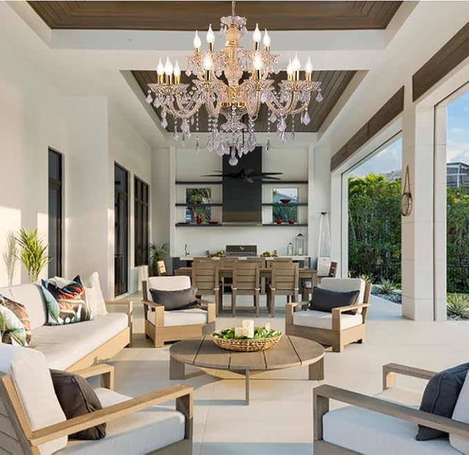 15 Light Crystal Chandelier Double Layer Flush Mount Ceiling Light Fixture with K9 Crystals for Living Room Dining Room Bedroom Luxury Hanging Lamp Lighting Fixtures-CasaMuseHome