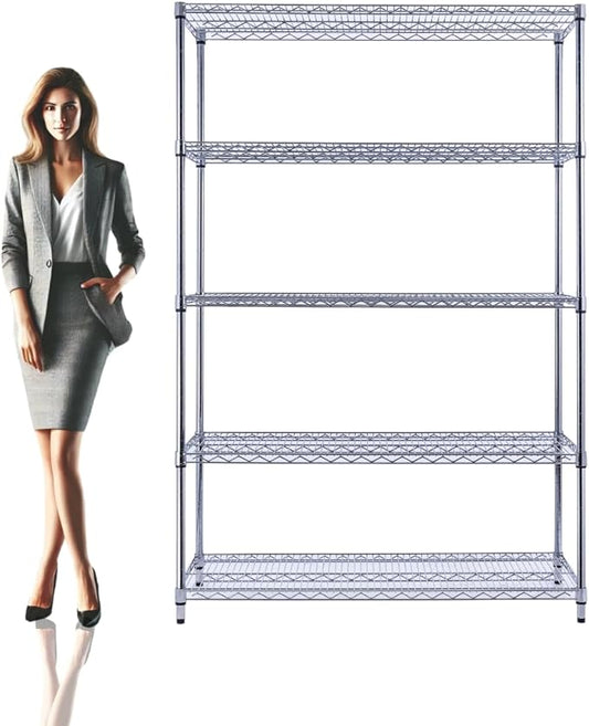 48"x24"x72" Chrome 5-Tier PREMIUM Wire Shelving NSF 4000 LBS MAX CAPACITY Heavy Duty Steel Storage Rack for Warehouses, Garages, Hospitals, Commercial Spaces, & Schools w/PREMIUM WHEELS-CasaMuseHome