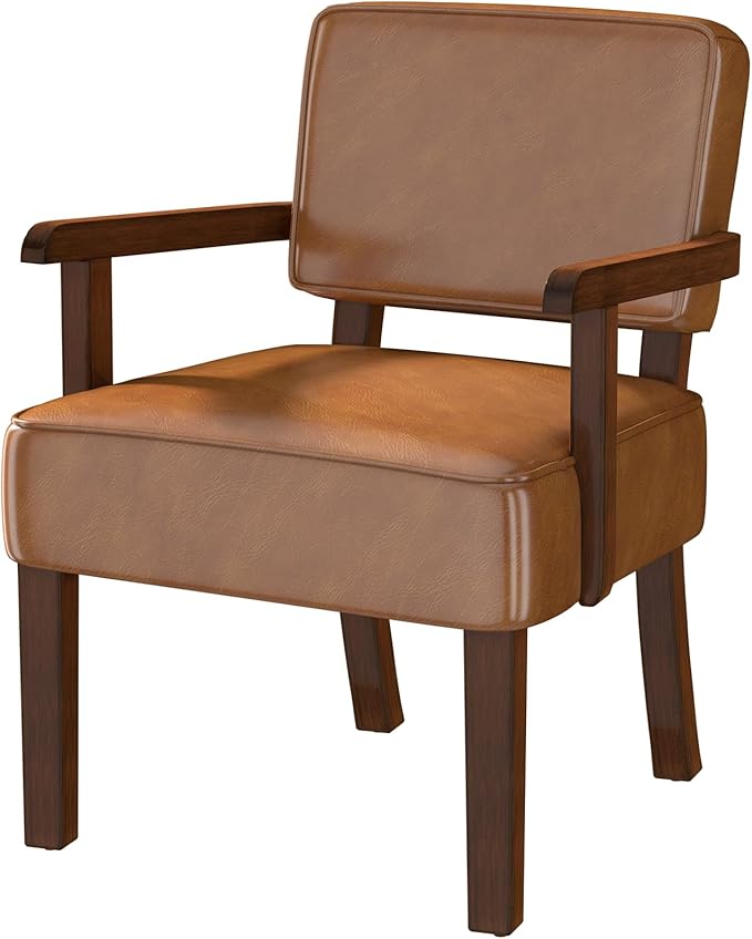 Accent Chair, PU Leather Living Room Chairs Oversized with Soft Seat and Armrests, Armchair for Bedroom, Dinning, Reading, Waiting Rooms (Leather Brown)-CasaMuseHome