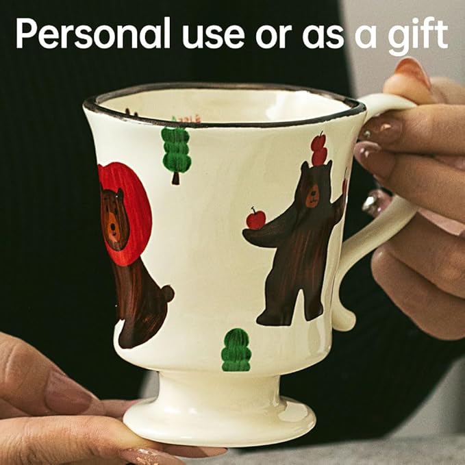 360ml -12.17oz Painted Cute Bear Ceramic Mug - Cute Coffee Cup for Espresso,Cappuccino, Turkish Tea - Gift for Women, Dishwasher Safe-CasaMuseHome