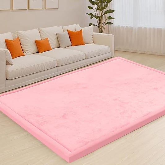 ACOMOPACK Baby Play Mat for Floor,1.3" Thick Memory Foam Area Rug for Living Room,Soft Velvet Crawling with Non-Slip Bottom for Kid,Toddler,59"×71" Tummy Time Nursery Rugs,Yoga（Pink）-CasaMuseHome