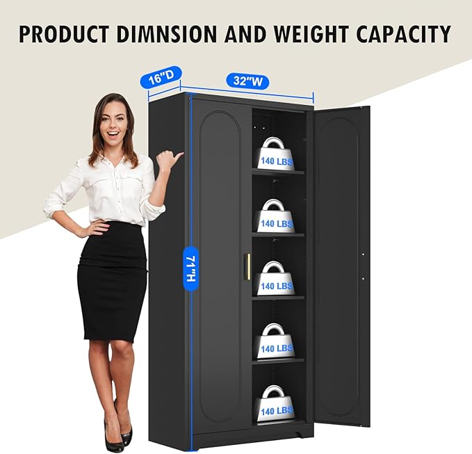 71" Tall Kitchen Pantry Cabinet, Pantry Storage Cabinet with Doors and Shelves, Metal Food Pantry Cabinets with Handles, Black Freestanding Cupboard for Living&Dining Room-Assemble Required-CasaMuseHome