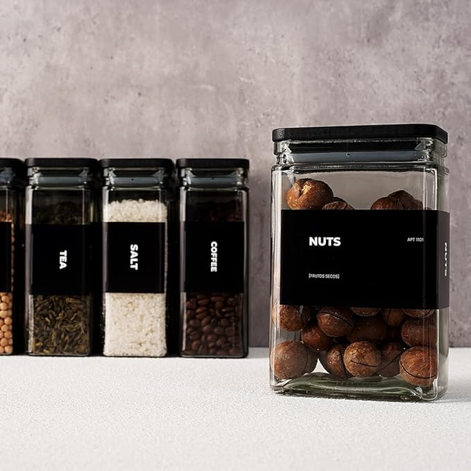 27 oz Glass Storage Jars with Bamboo Lid, set of 6, glass canisters with airtight lids, Clear jars with lids for Cookie, Candy, Tea, Coffee Bean and Rice, Black-CasaMuseHome