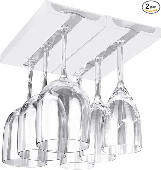 2 Pcs Wine Glass Holder Under Shelf or Cabinet Punch-free,Stemware Rack Glassware Drying Storage Hanger for Kitchen,Bar and Restaurant (White)-CasaMuseHome