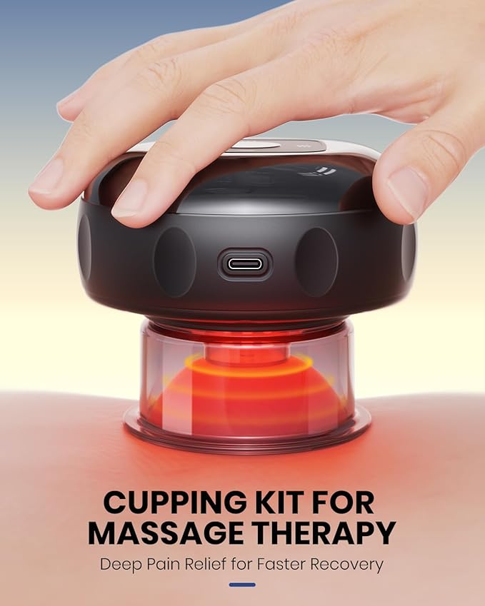5-in-1 Electric Cupping Kit for Massage Therapy with Red Light Therapy - 24 Levels of Adjustable Suction & Heat, Portable Cupping Therapy Set for Back Pain Relief & Neck Muscle Soreness-CasaMuseHome