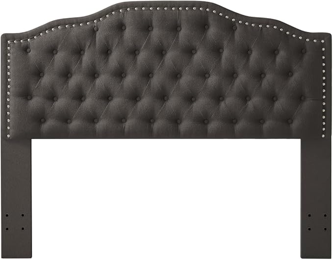 24KF Upholstered Button Tufted Queen Headboard with Nailhead Trim, Elegant Boucle Fabric Full headboard, 6031-Q-Boucle-Dark Gray-CasaMuseHome