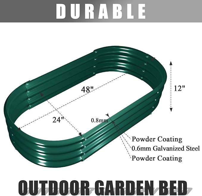 2 Pack 4x2x1FT Galvanized Raised Garden Bed Kit Oval Metal Ground Planter Box Outdoor Bottomless Planter Raised Beds for Vegetables Flowers Herbs Fruits, Green-CasaMuseHome
