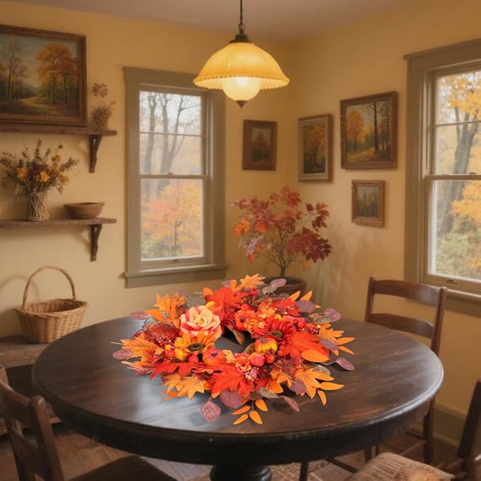 24" Fall Wreath for Front Door Outside - Sunflower, Pumpkin, Berry & Maple Leaves | Weatherproof Autumn Outdoor Wreaths with Hanger Hook for Thanksgiving, Harvest-CasaMuseHome