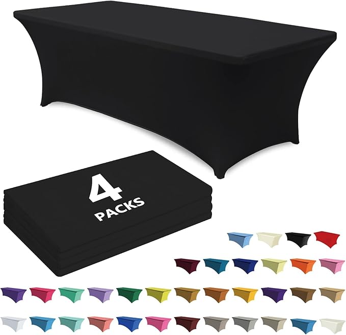 ABCCANOPY 4 Pack 4 FT Black Spandex Table Cover Stretch Fitted Wrinkle Resistant Tablecloth Reuse for Rectangular Folding Table Patry Event Wedding Banquet Protector-CasaMuseHome