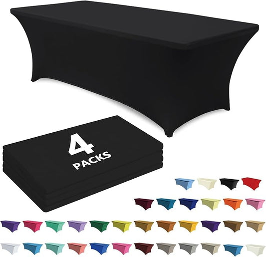 ABCCANOPY 4 Pack 4 FT Black Spandex Table Cover Stretch Fitted Wrinkle Resistant Tablecloth Reuse for Rectangular Folding Table Patry Event Wedding Banquet Protector-CasaMuseHome